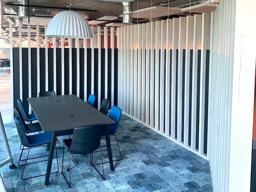 Bespoke timber slatted feature wall and office partition