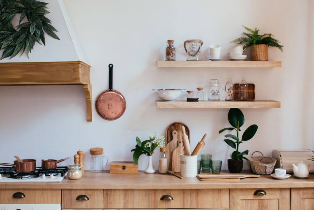 Wooden shelves are currently very on-trend and can be made out of many different woods including oak, pine or maple