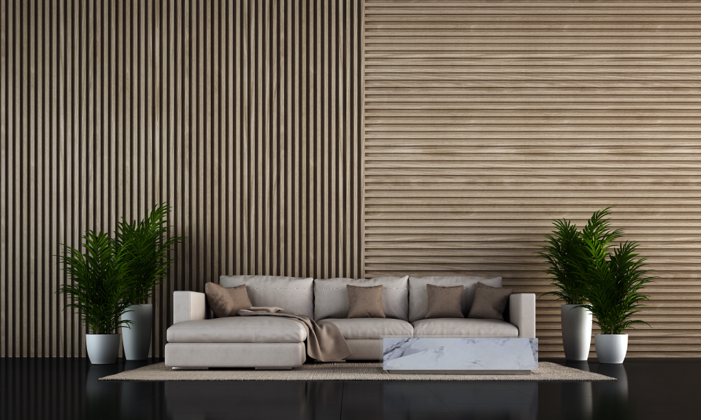 Slatted wooden wall murals are a good way to add texture and interest into a room